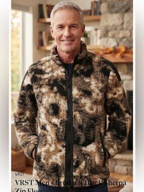 VRST Men's Brown & Black Sherpa Zip Fleece Jacket
